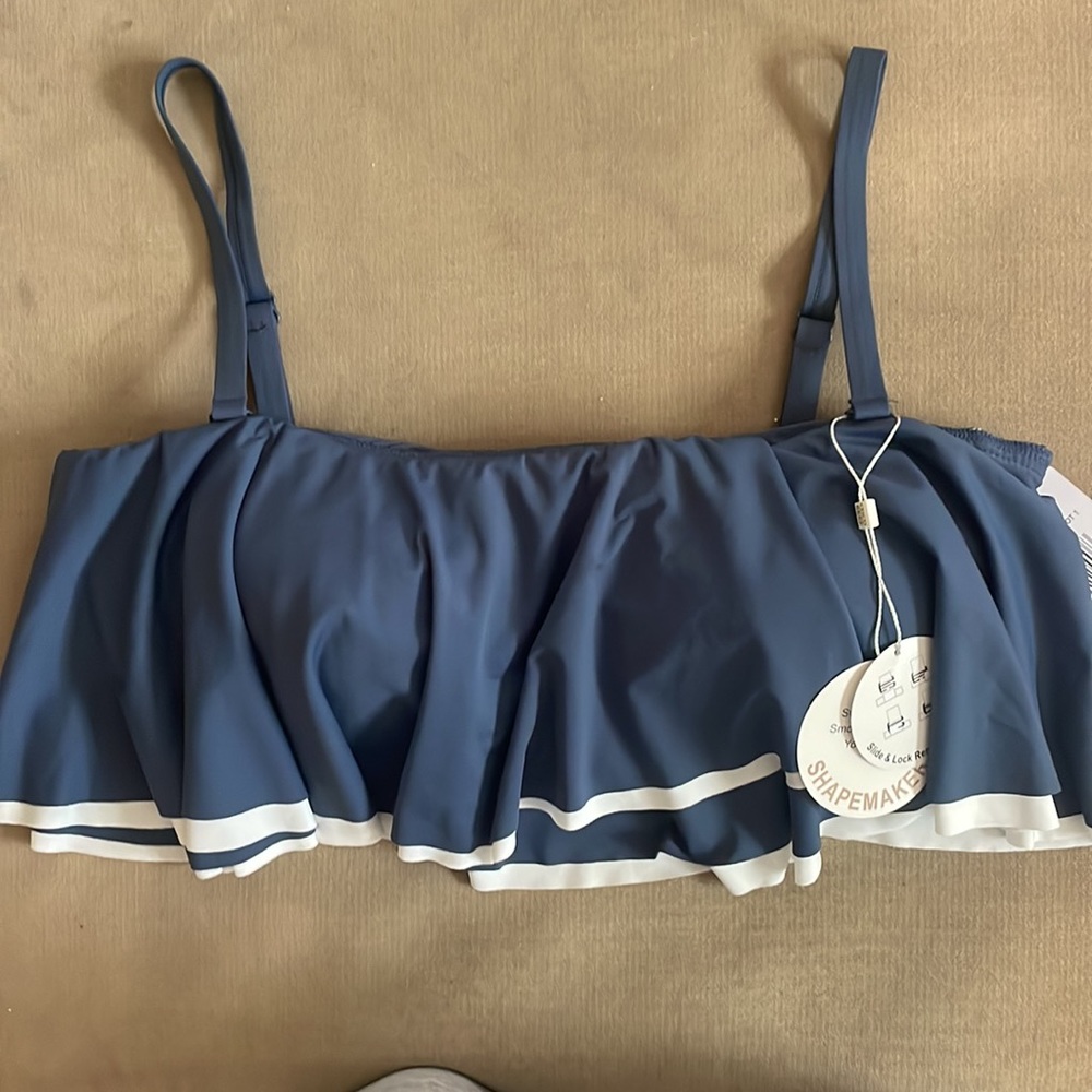 Contours by Coco Reef Slate Ruffle Bandeau Bra Sized Shaping Tankini Top
